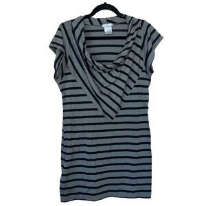 Lilly Lou Womens Sz M Short Sleeve Mini Dress Black Gray Striped
